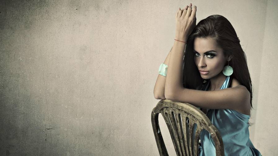 Beautiful Brunette Girl Chair Photo