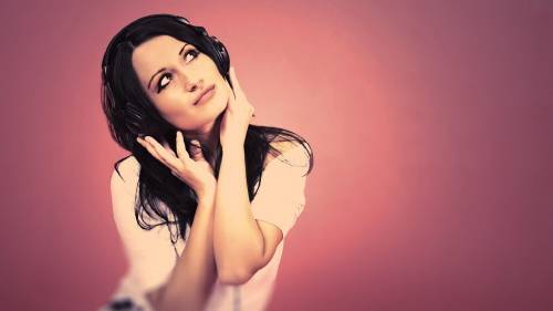 Beautiful Brunette Girl Headphones Music Blur
