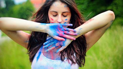 Girl Colorful Face Closed Eyes 2560x1600