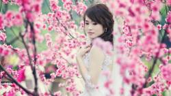 Girl Through The Pink Blossoms