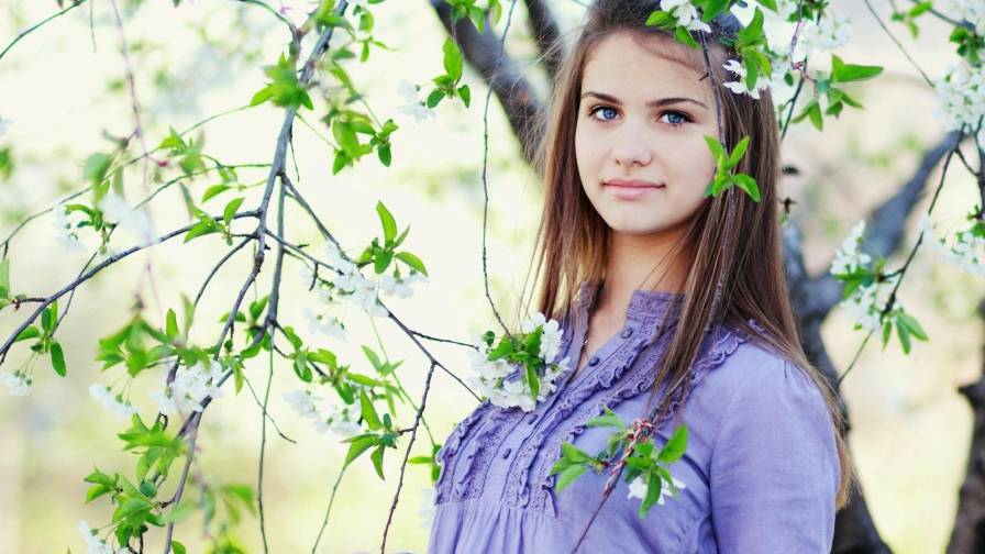 Girl Tree Flowers