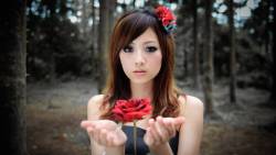 Girl With Red Rose 2560x1600