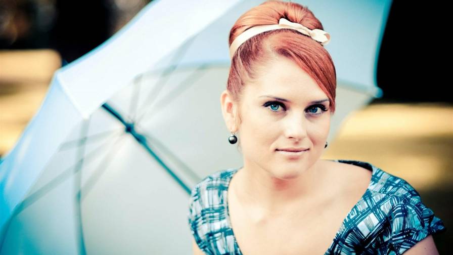 Redhead Blue Eyes Girl Umbrella Mood