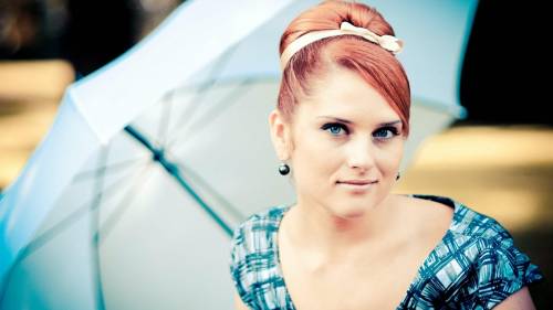 Redhead Blue Eyes Girl Umbrella Mood