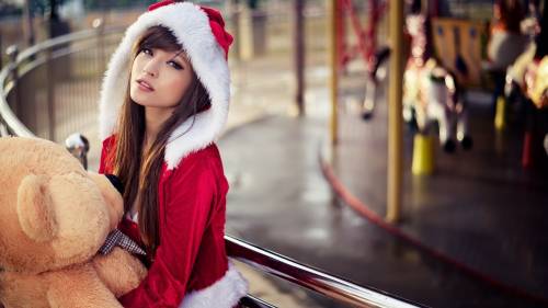 Santa Girl With Teddy Bear 1920x1200