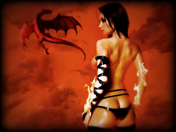 Сексуальная девушка на фоне дракона картинки