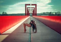 Девушка гимнастка на мосту обои широкоформатные